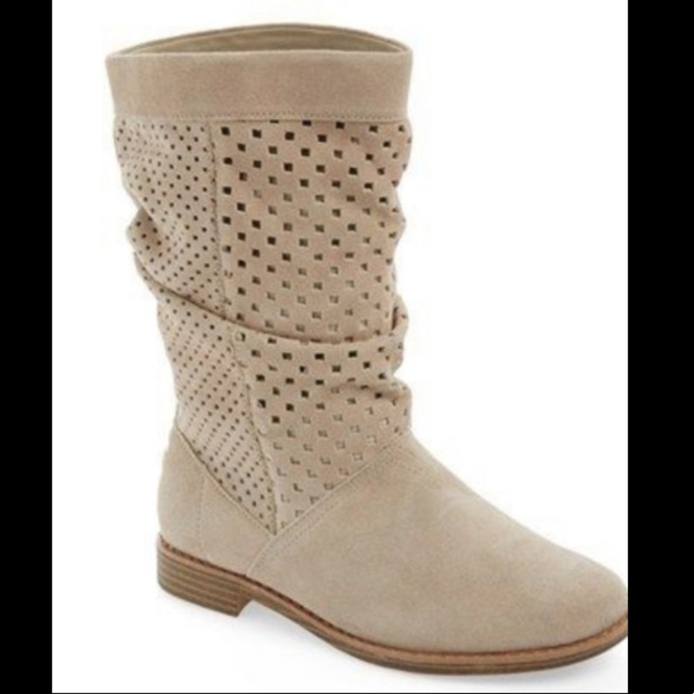 TOMS Perforated Serra Boot in Tan Suede
